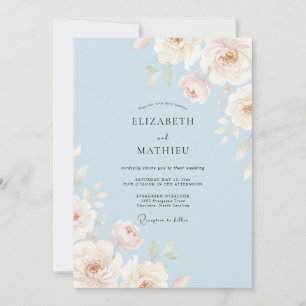 Convites Casamento com Aquarela Azul Celeste Graciosa