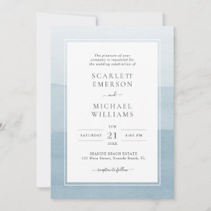 Convites Casamento com Aquarela Azul Empoeirado Moderno