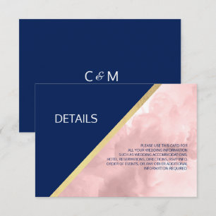Convites Casamento com Aquarela Azul Marinho e Rosa Blush