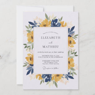 Convites Casamento com Aquarela Azul-Marinho Ousada