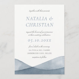 Convites Casamento com Aquarela Azul Mergulhada