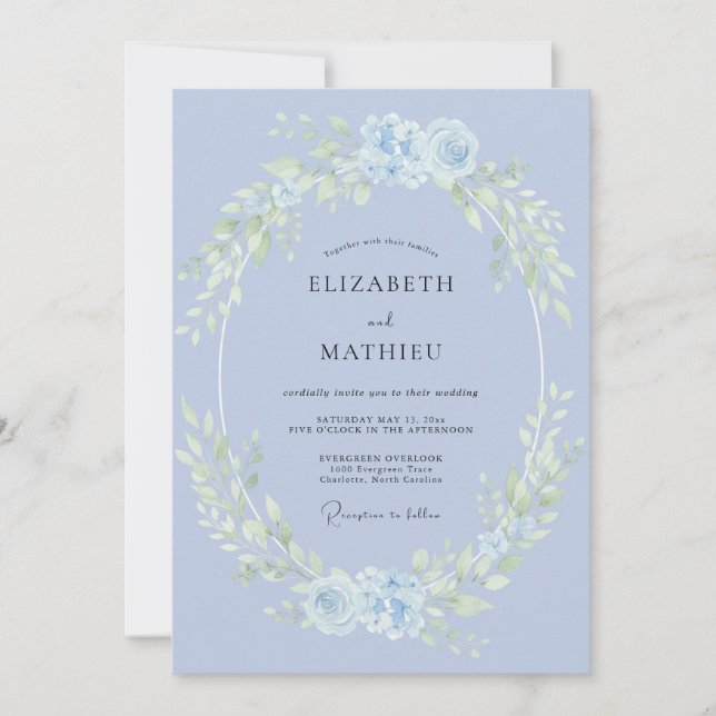 Convites Casamento com Aquarela Azul Sublime de Vinca (Frente)