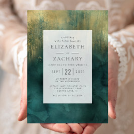 Convites Casamento com Aquarela Azul-turquesa e Dourado Ele