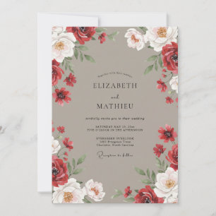 Convites Casamento com Aquarela Bege Carmesim