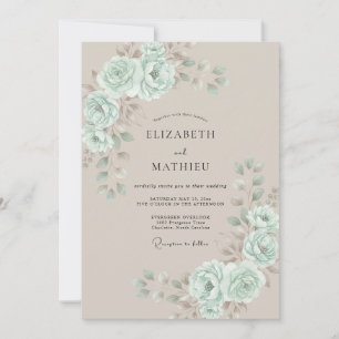 Convites Casamento com Aquarela Bege e Hortelã