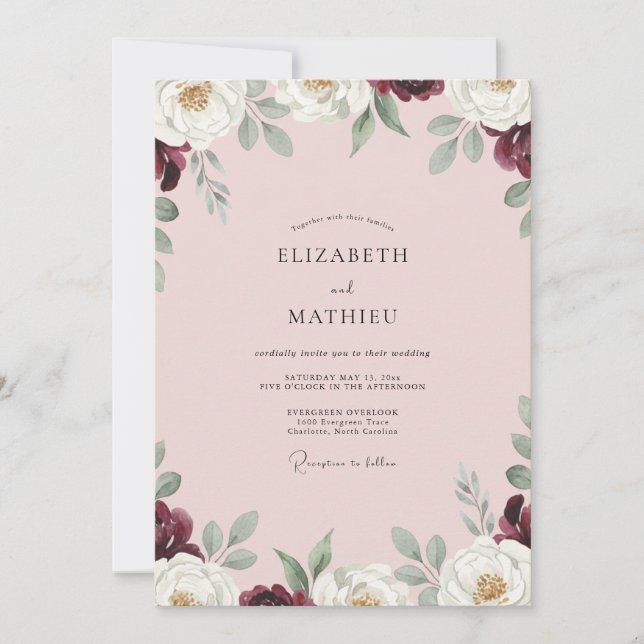 Convites Casamento com Aquarela Bege e Marrom (Frente)