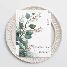 Convites Casamento com Aquarela Botânica de Eucalipto Verde