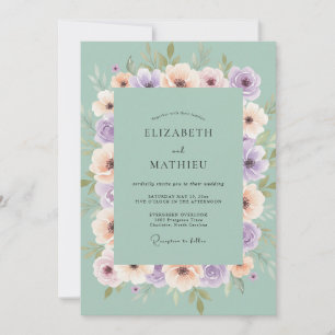 Convites Casamento com Aquarela Botânica de Lavanda Espuma