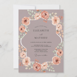 Convites Casamento com Aquarela Botânica de Pêssego Malva