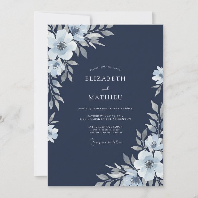 Convites Casamento com Aquarela Botânica em Prata da Marinh (Frente)