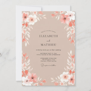 Convites Casamento com Aquarela Botânica Suave de Pêssego