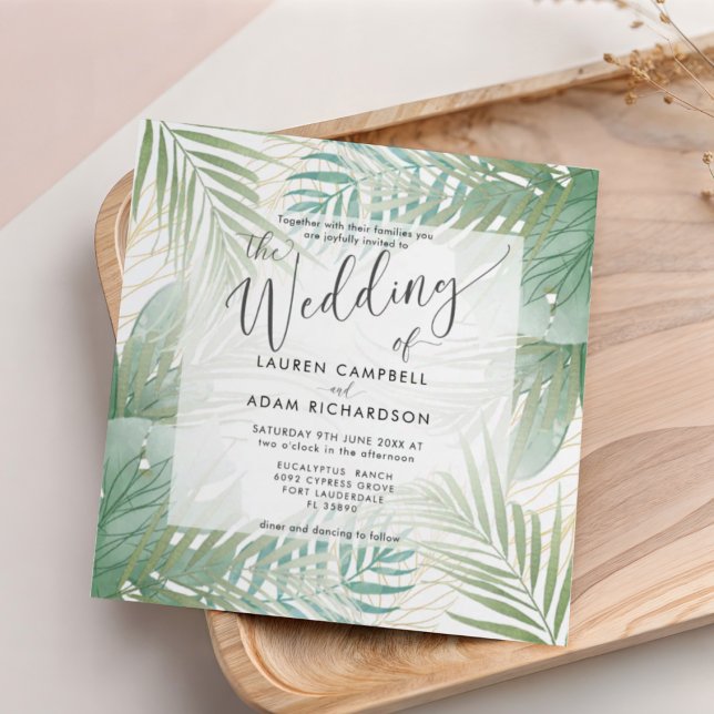 Convites Casamento com Aquarela Botânica Tropical Monstera (Criador carregado)