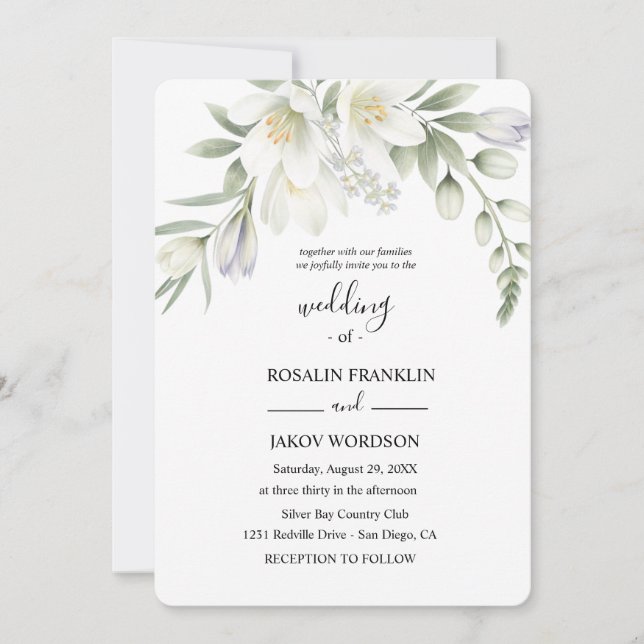 Convites casamento com aquarela branca (Frente)