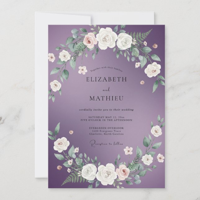 Convites Casamento com Aquarela Branca e Ámbar (Frente)