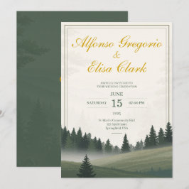 Convites Casamento com Aquarela Clássica da Floresta Rústic