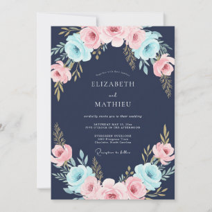 Convites Casamento com Aquarela Coral à Meia-Noite