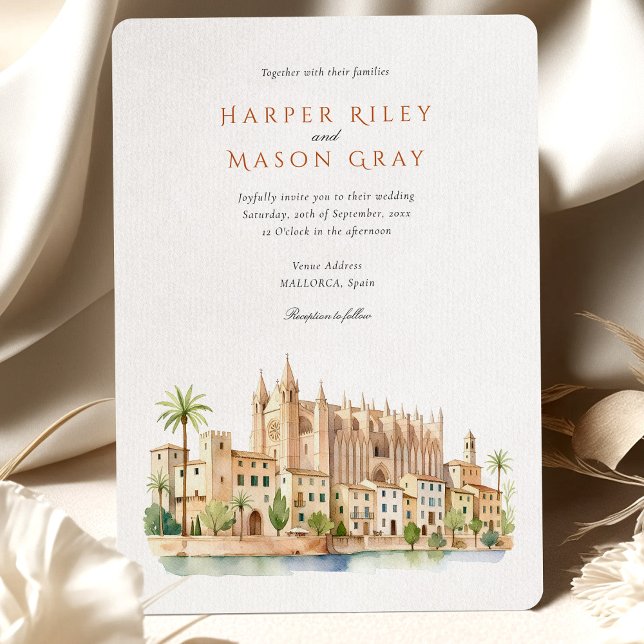 Convites Casamento com Aquarela da Catedral de Maiorca Espa (Criador carregado)