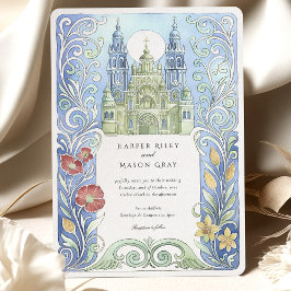 Convites Casamento com Aquarela da Espanha de Santiago de C