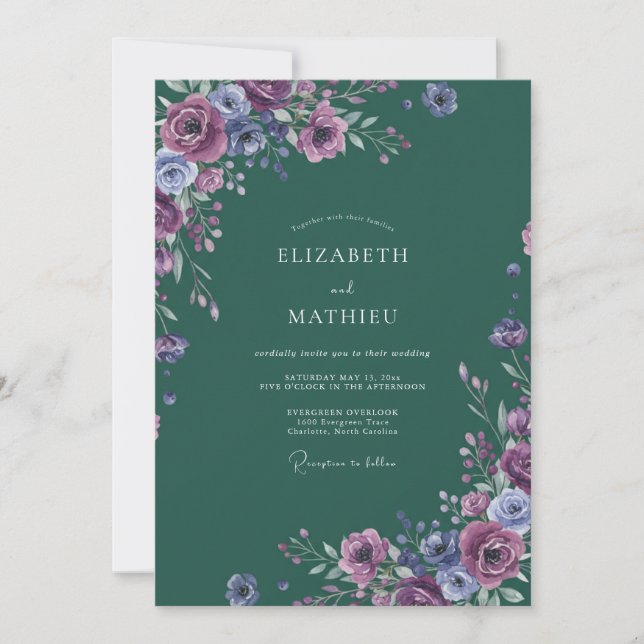 Convites Casamento com Aquarela da Floresta Violeta (Frente)