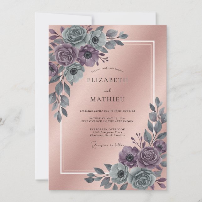 Convites Casamento com Aquarela de Ágata e Âmbar (Frente)