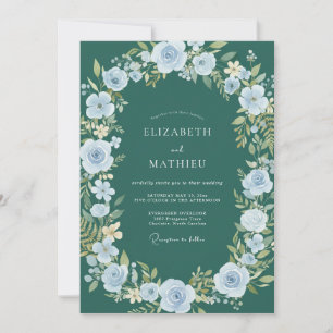 Convites Casamento com Aquarela de Água Azul-Esverdeada Pro