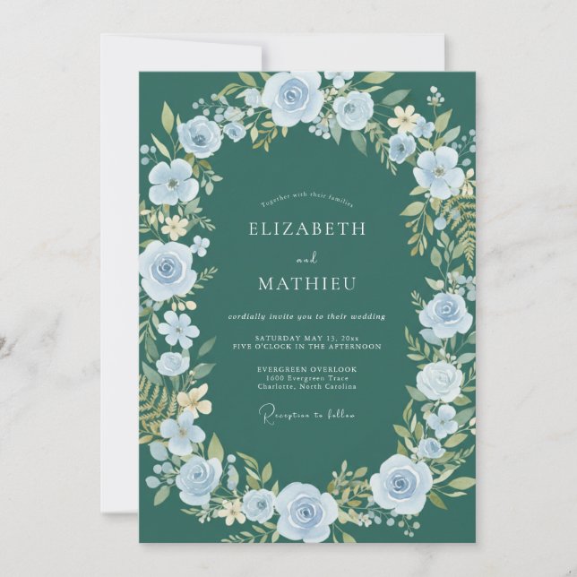 Convites Casamento com Aquarela de Água Azul-Esverdeada Pro (Frente)