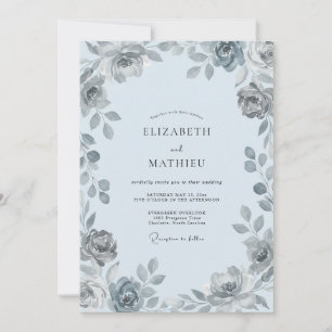 Convites Casamento com Aquarela de Água Gelada Prateada