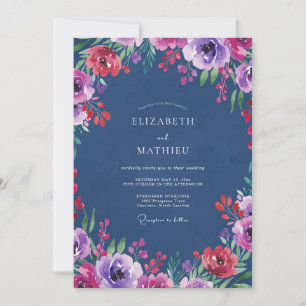 Convites Casamento com Aquarela de Ámbar da Meia-Noite