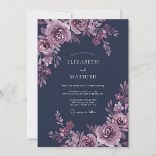 Convites Casamento com Aquarela de Ameixa à Meia-Noite