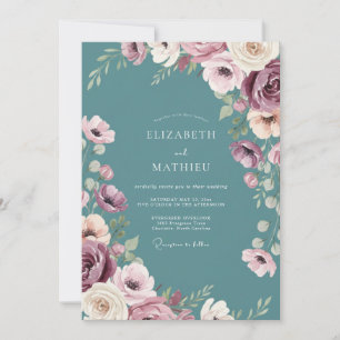 Convites Casamento com Aquarela de Ameixa Ardósia