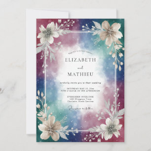 Convites Casamento com Aquarela de Ameixa Índigo