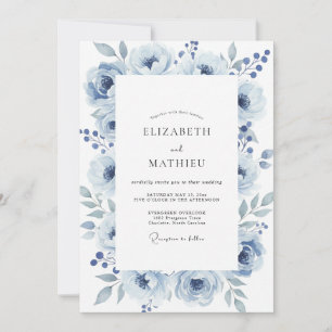 Convites Casamento com Aquarela de Ardósia Empoeirada