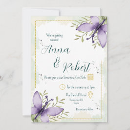 Convites Casamento com Aquarela de Borboleta Lilac