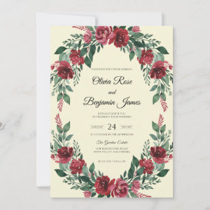 Convites Casamento com Aquarela de Borgonha Profundo