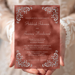 Convites Casamento com Aquarela de Canela Prata Vintage
