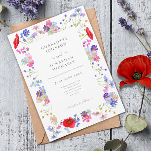 Convites Casamento com Aquarela de Flores Silvestres Modern