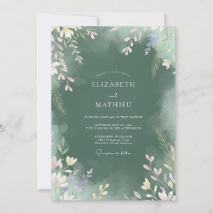 Convites Casamento com Aquarela de Floresta Escura