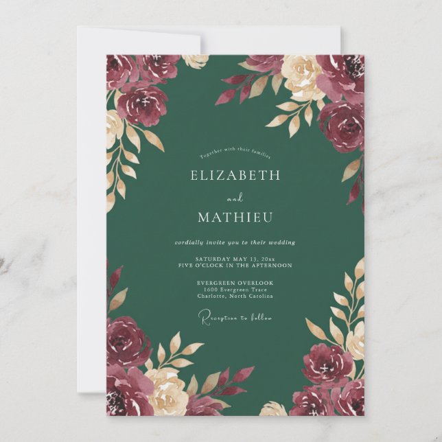 Convites Casamento com Aquarela de Floresta Marrom (Frente)