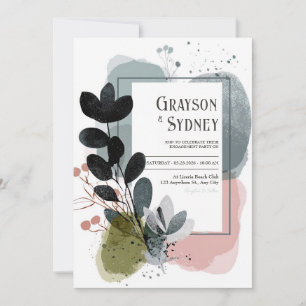 Convites Casamento com Aquarela de Folha Preta Abstrata Mod