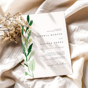 Convites Casamento com Aquarela de Folha Verde Minimalista