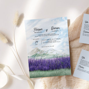 Convites Casamento com Aquarela de Lavanda da Montanha Sonh