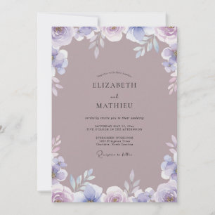 Convites Casamento com Aquarela de Lavanda Malva