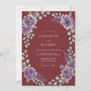 Convites Casamento com Aquarela de Lavanda Marsala