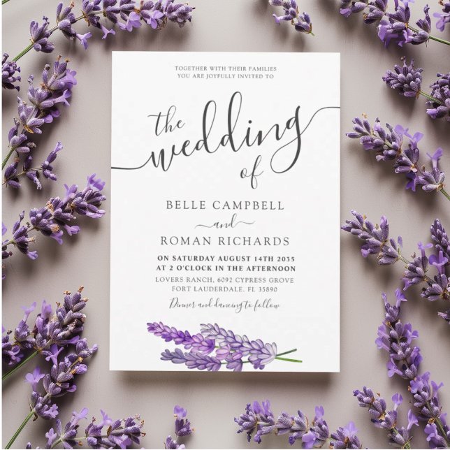 Convites Casamento com Aquarela de Lavanda Roxa Moderna  (Criador carregado)
