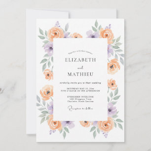 Convites Casamento com Aquarela de Lilás e Damasco