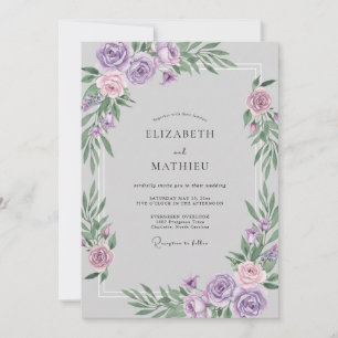 Convites Casamento com Aquarela de Lilás Prateado