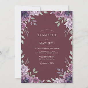 Convites Casamento com Aquarela de Lilás Rosa