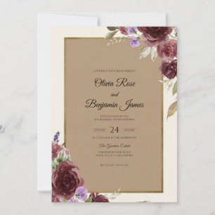 Convites Casamento com Aquarela de Malva Borgonha