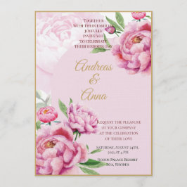 Convites Casamento com Aquarela de Peônia Rosa Blush