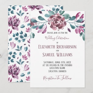 Convites Casamento com Aquarela de Peônia Violeta Roxa